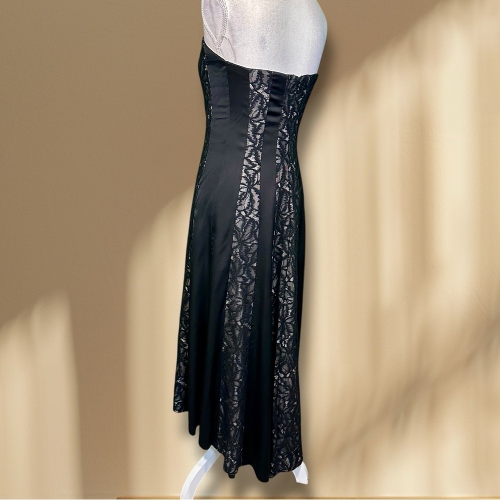 NWT Donna Karan Collection Strapless Black & Cream Satin/Lace Striped Midi Dress - Picture 8 of 16
